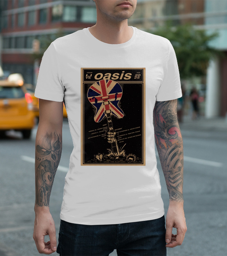Oasis Live 2025 Toronto Rogers August 24-25 Union Jack Guitar Vintage Style Stadium Tour T-Shirt