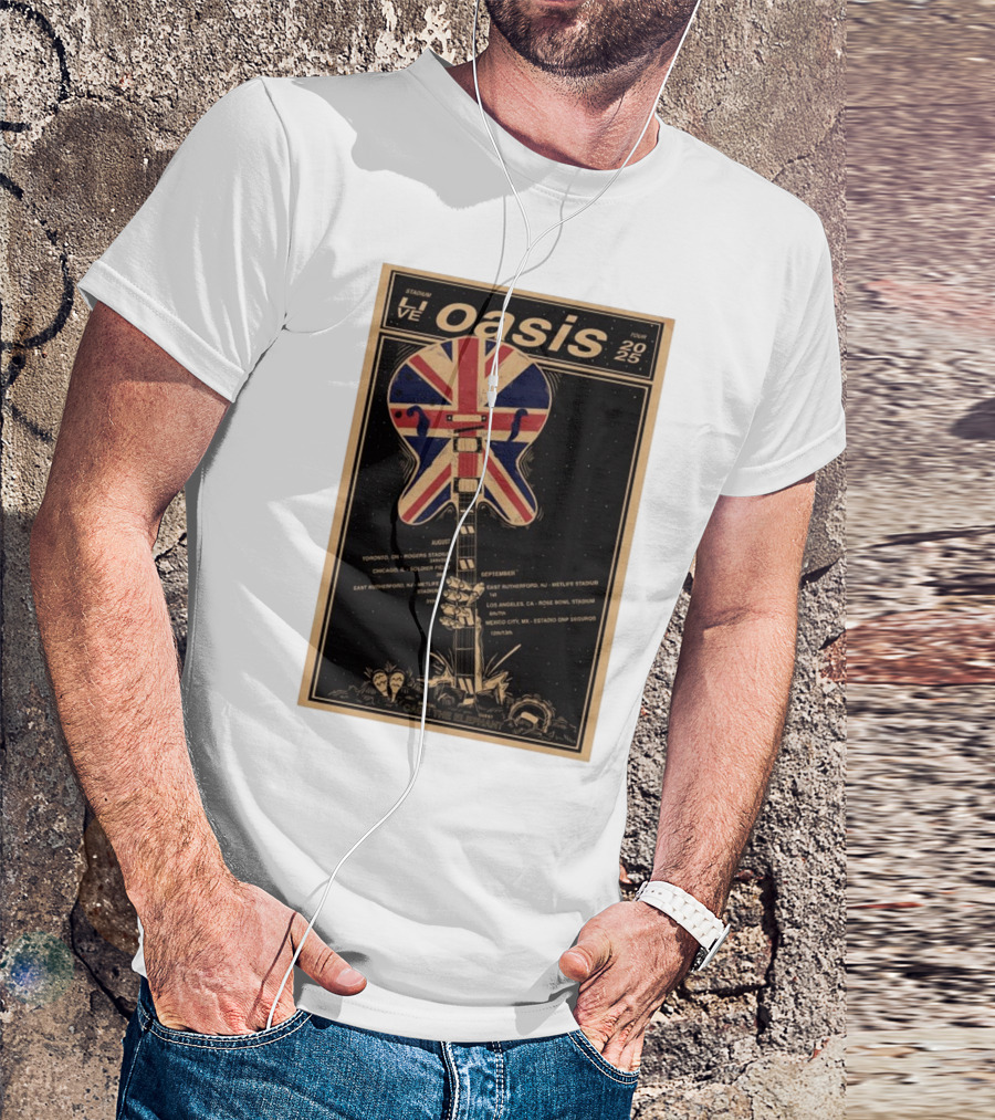 Oasis Live 2025 Toronto Rogers August 24-25 Union Jack Guitar Vintage Style Stadium Tour T-Shirt
