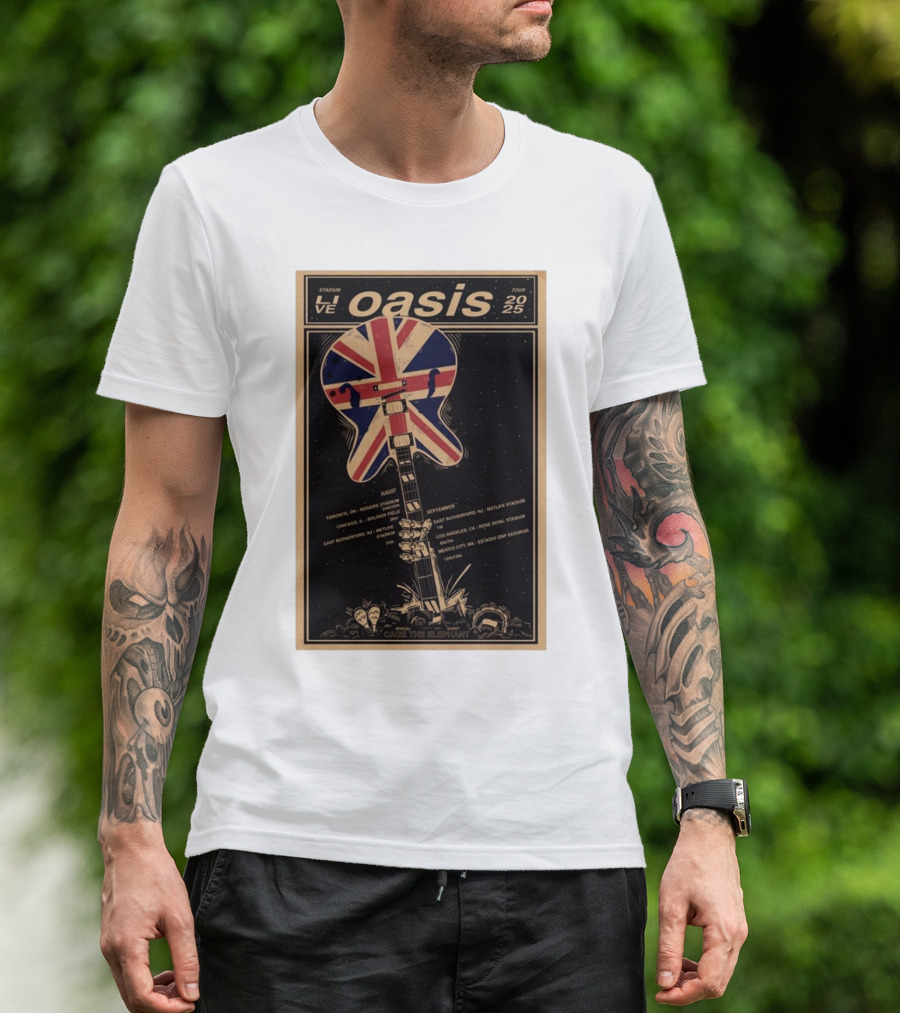 Oasis Live 2025 Toronto Rogers August 24-25 Union Jack Guitar Vintage Style Stadium Tour T-Shirt