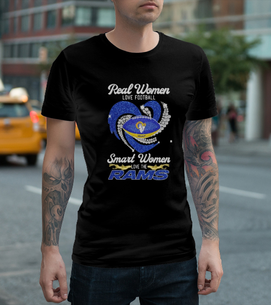 Real Women Love Football Smart Women Love The Los Angeles Rams Diamond Heart T-Shirt
