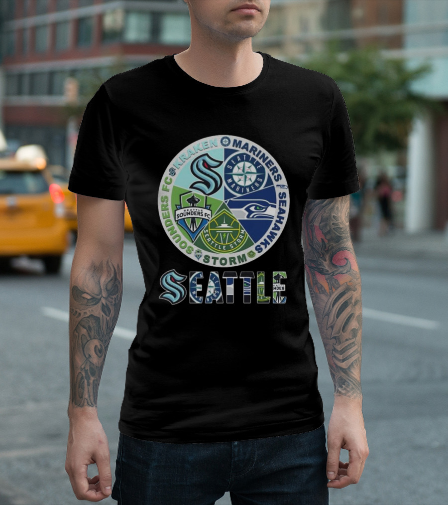 Seattle Kraken Mariners Sounders FC Storm Seahawks Logo T-Shirt