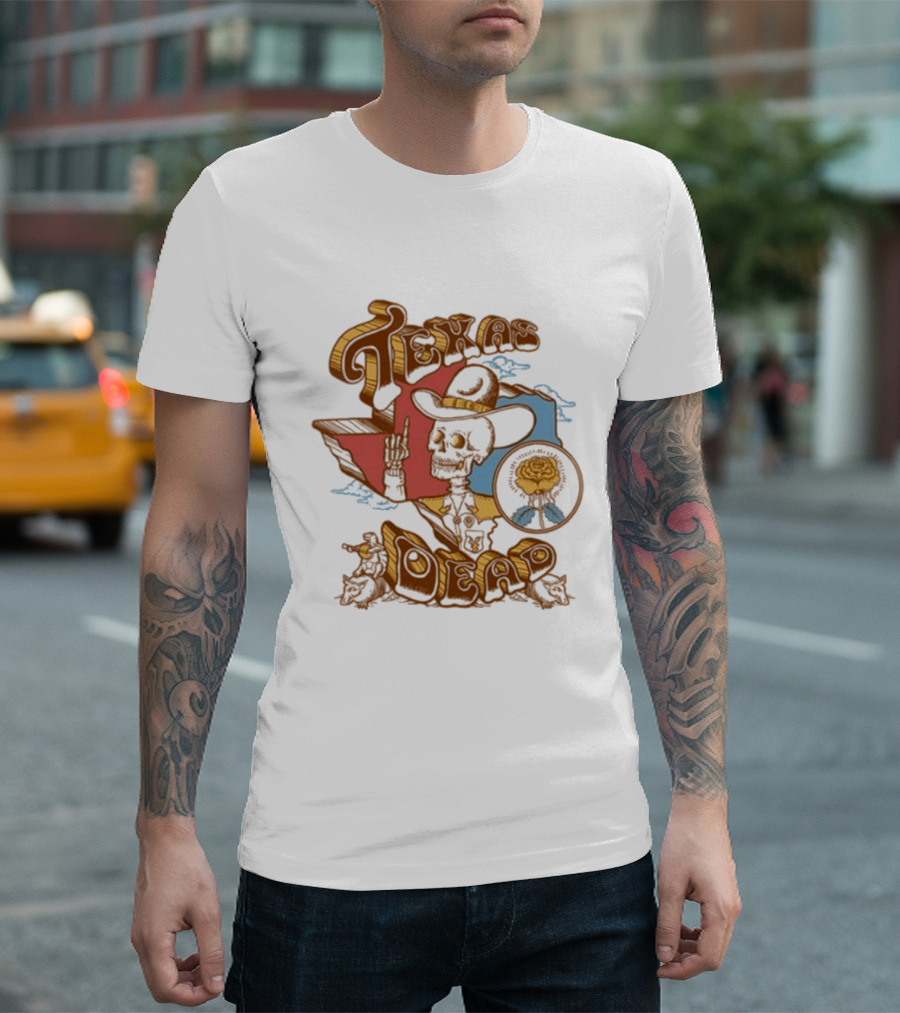 Texas Dead Skeleton Cowboy Rose Austin Texas T-Shirt