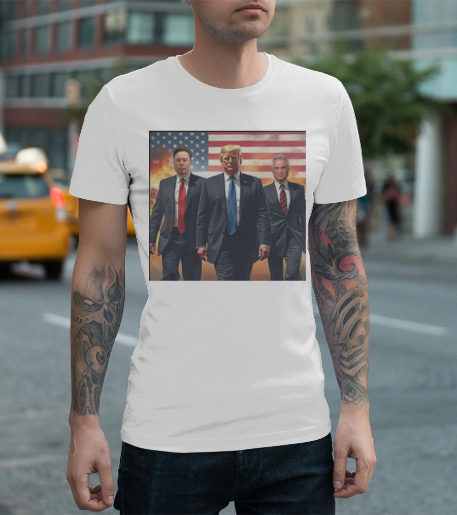Trump Elon RFK 2024 American Flag With Dramatic Background T-Shirt