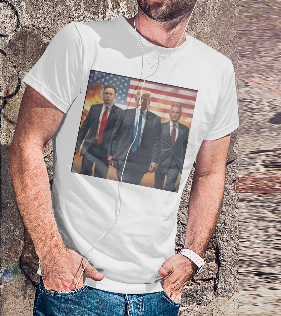 Trump Elon RFK 2024 American Flag With Dramatic Background T-Shirt