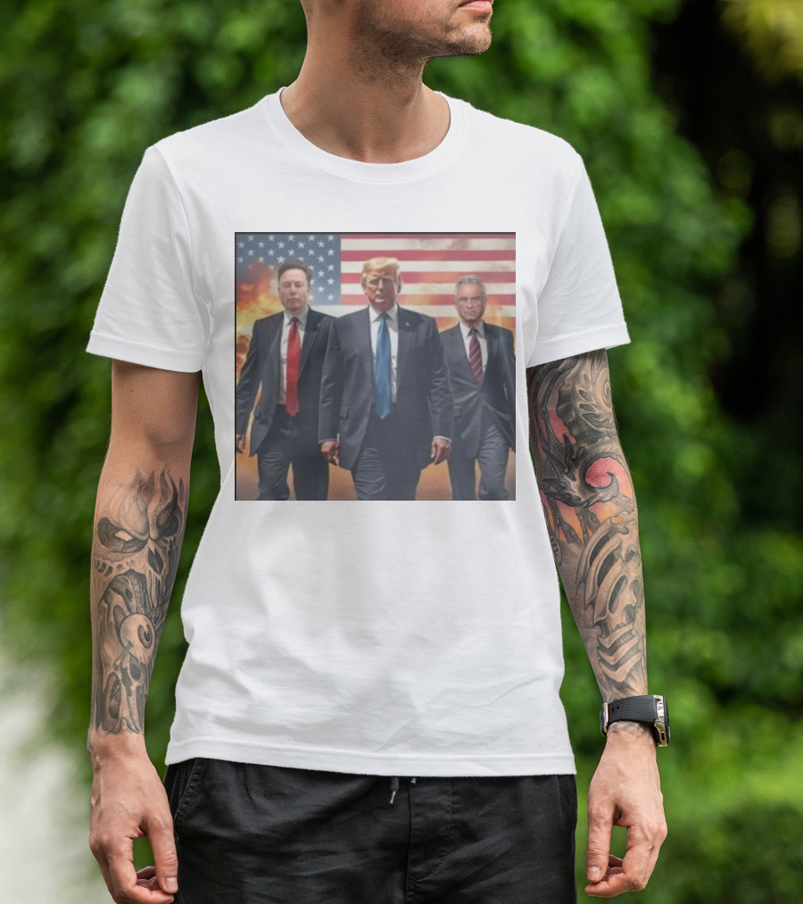 Trump Elon RFK 2024 American Flag With Dramatic Background T-Shirt