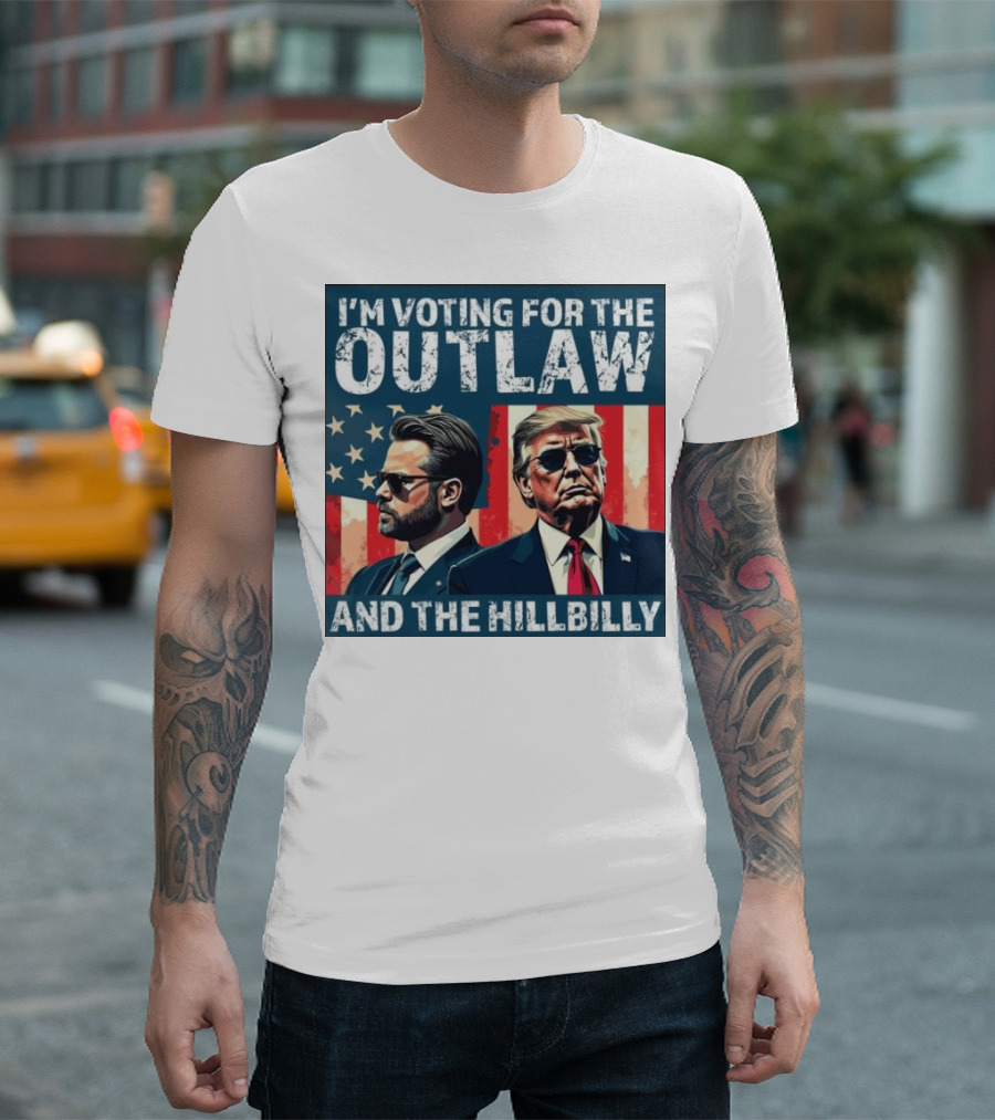 I'm Voting For The Outlaw And The Hillbilly 2024 Patriotic Trump Vance American Flag T-Shirt
