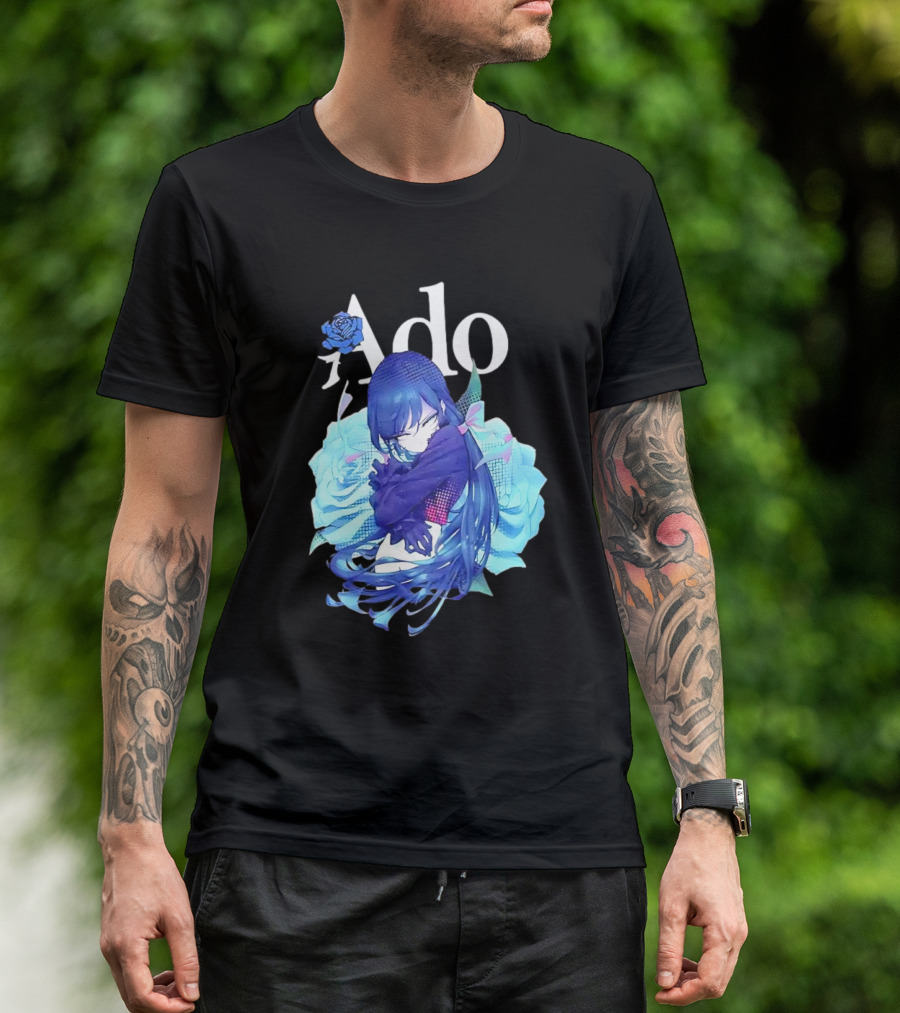 Ado Roses Pose Blue Hair Art Japanese Singer Anime T-Shirt