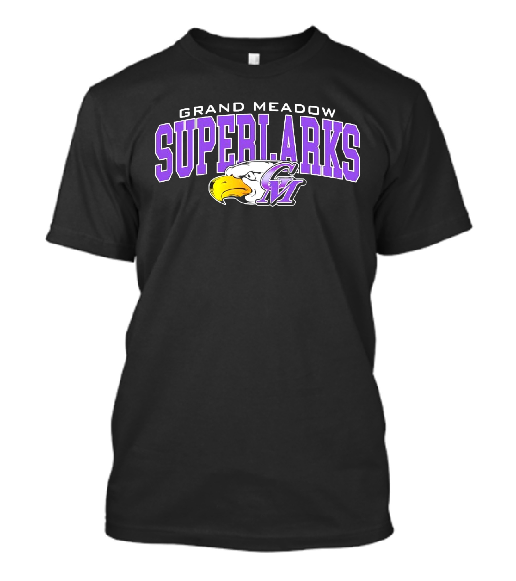 Grand Meadow Superlarks GM Eagle Logo Purple And Yellow T-Shirt