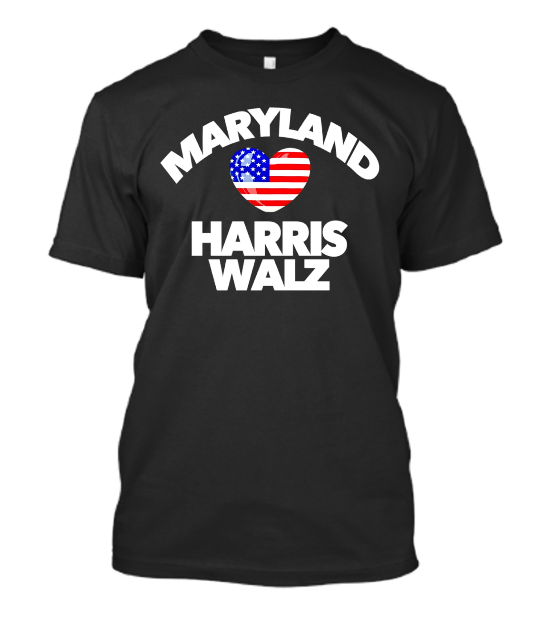 Maryland Loves Harris Walz Heart-Shaped USA Flag T-Shirt