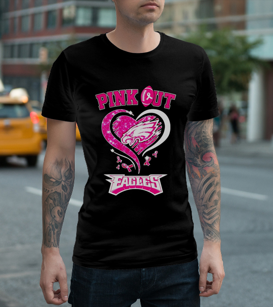 Philadelphia Eagles Pink Out Breast Cancer Awareness Heart T-Shirt