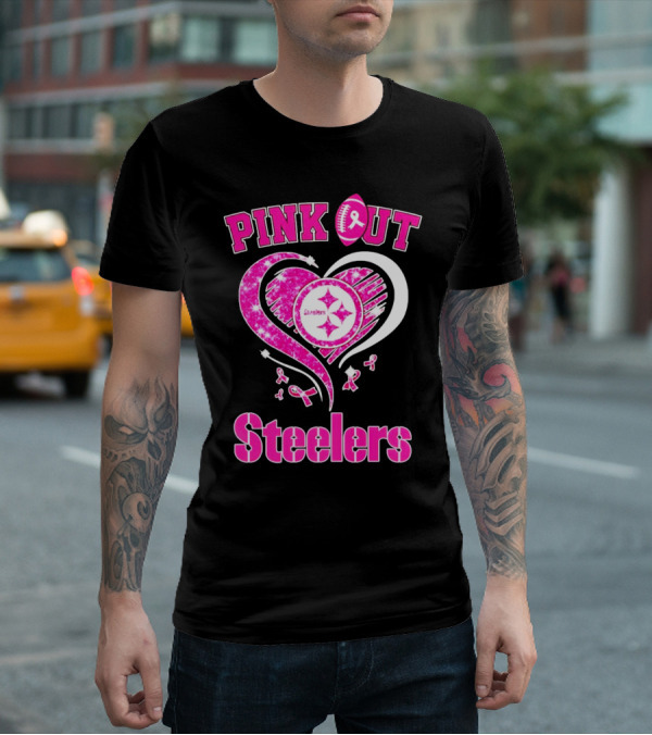 Pink Out Steelers Breast Cancer Heart Diamond T-Shirt