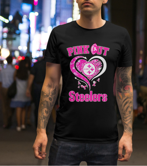 Pink Out Steelers Breast Cancer Heart Diamond T-Shirt