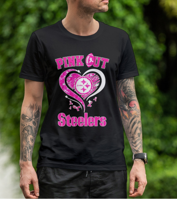 Pink Out Steelers Breast Cancer Heart Diamond T-Shirt