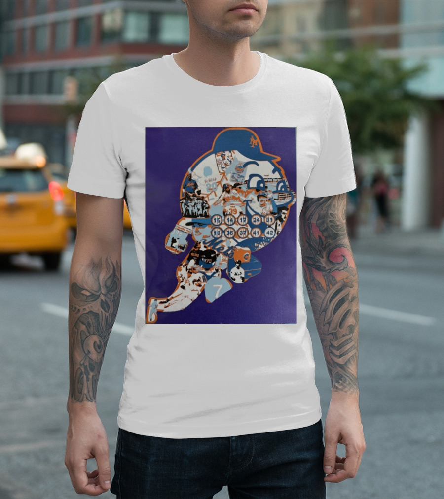 New York Mets Mr. Met Collage Featuring Iconic Players and Numbers T-Shirt