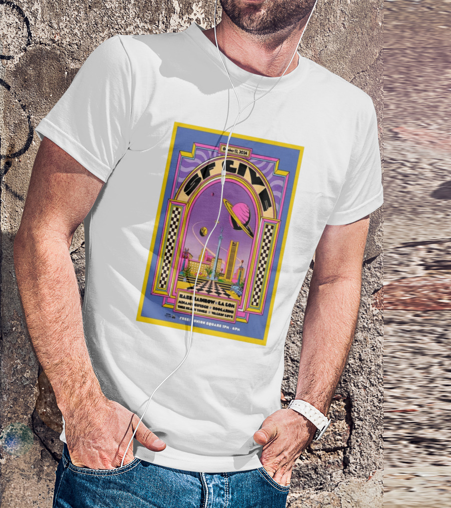 October 12 2024 SF Live Free Union Square Babe Rainbow La Lom Miriam Dufour Hook Arms Blue Heart Noon Galaxy Love T-Shirt