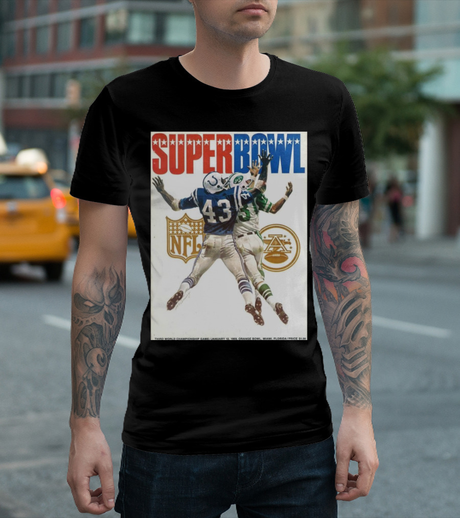 Super Bowl New York Jets Vs Indianapolis Colts Third World Championship Game January 12 1969 Miami Florida NFL AFL T-Shirt