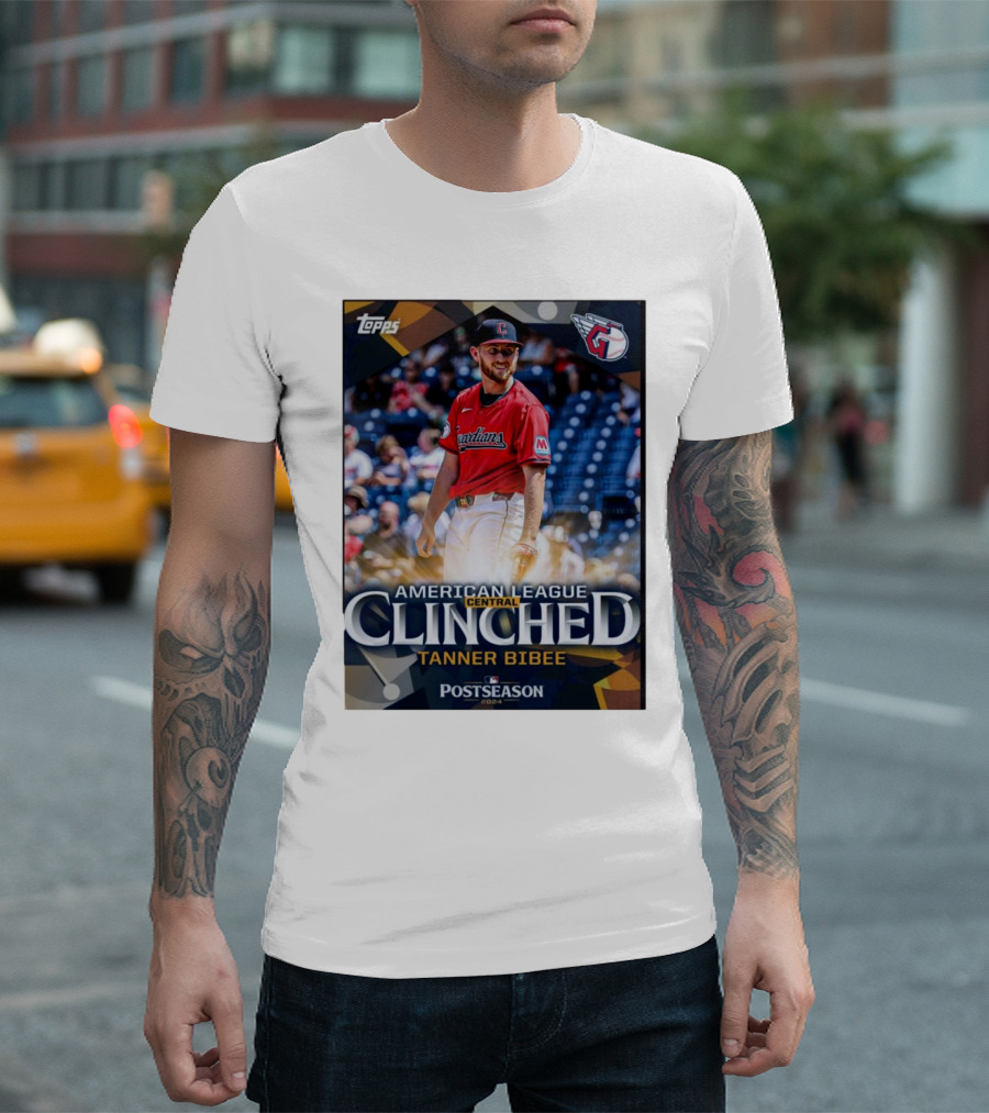 Tanner Bibee Cleveland Guardians American League Central Clinched MLB Postseason 2024 Topps T-Shirt