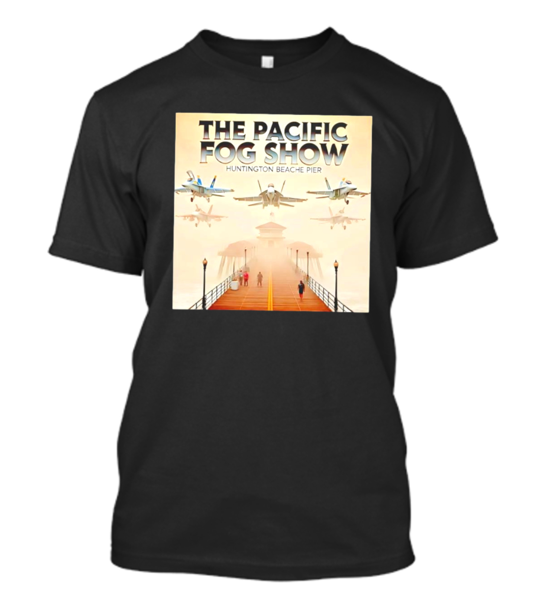 The Pacific Fog Show Jets Over Huntington Beache Pier T-Shirt