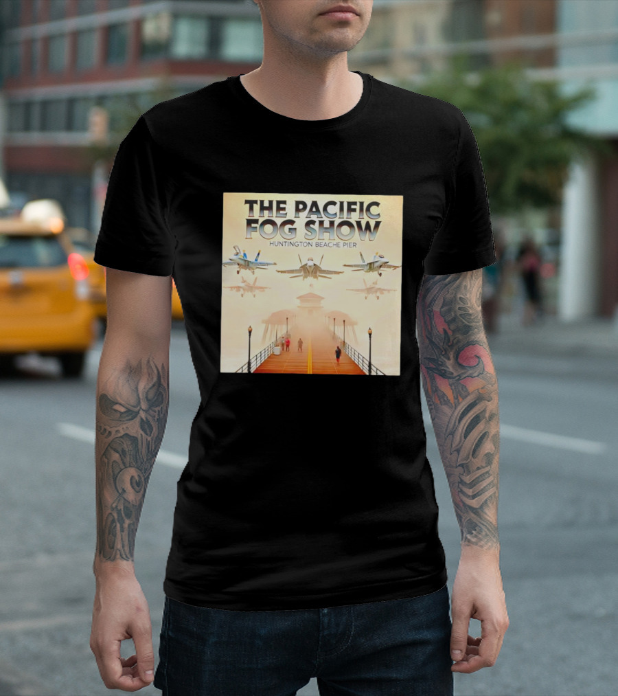 The Pacific Fog Show Jets Over Huntington Beache Pier T-Shirt