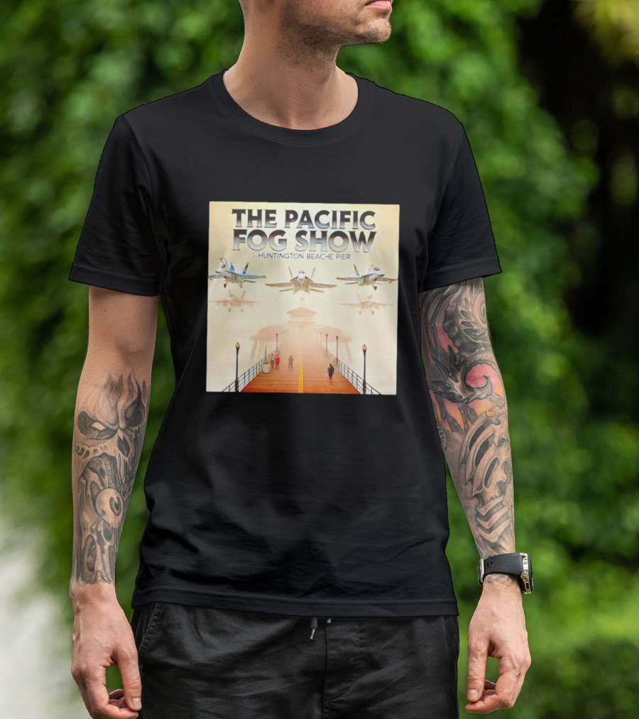 The Pacific Fog Show Jets Over Huntington Beache Pier T-Shirt