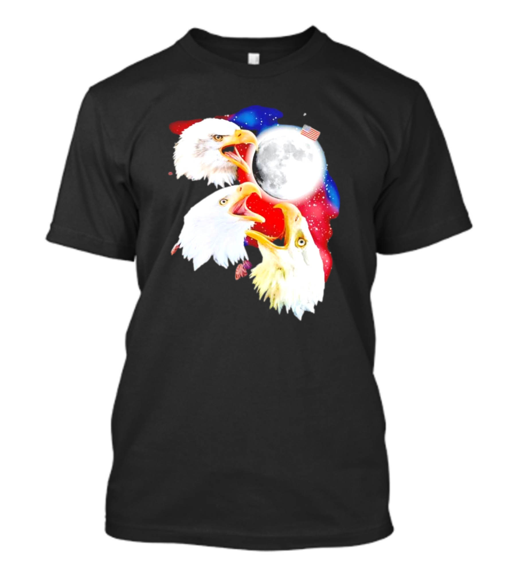 Three Eagles To The Moon American Flag Lunar Trio T-Shirt