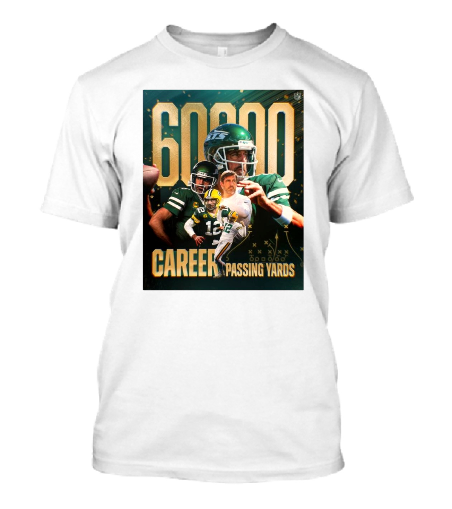 60,000 Career Passing Yards Aaron Rodgers New York Jets NFL Quarterback Achievement T-Shirt
