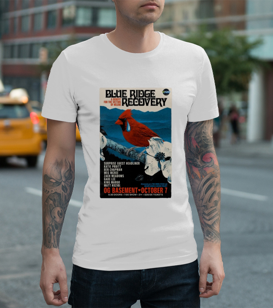 Blue Ridge Recovery Benefit Nashville Oct 7 2024 OG Basement Concert Event T-Shirt