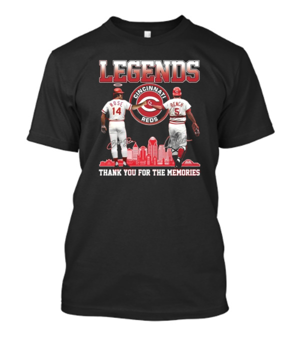 Cincinnati Reds Legends Pete Rose Johnny Bench Thank You For The Memories T-Shirt