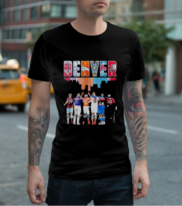 Denver City Skyline Rapids Rockies Broncos Nuggets Avalanche Mammoth Team Spirit T-Shirt