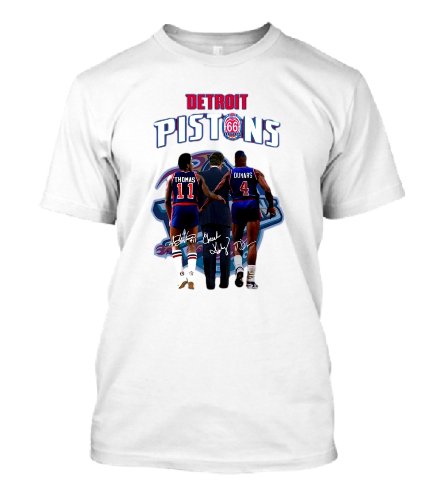 Detroit Pistons 66th Anniversary Thomas Dumars Signatures NBA Legends T-Shirt