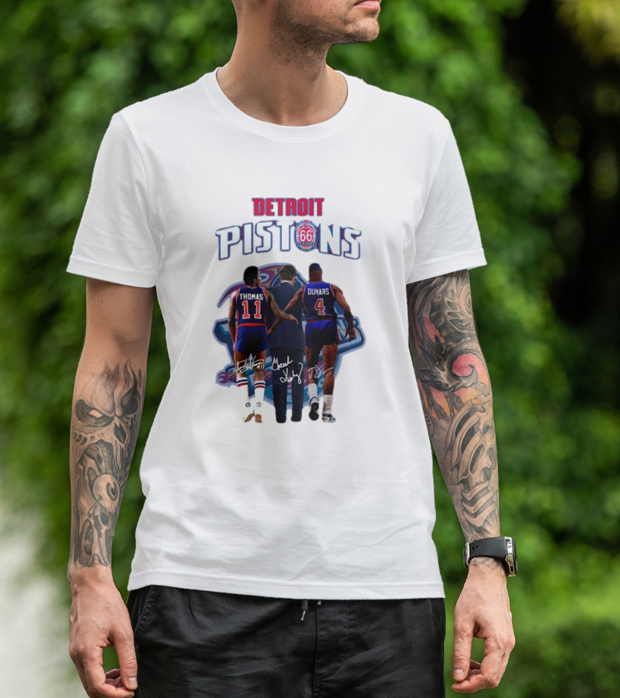 Detroit Pistons 66th Anniversary Thomas Dumars Signatures NBA Legends T-Shirt