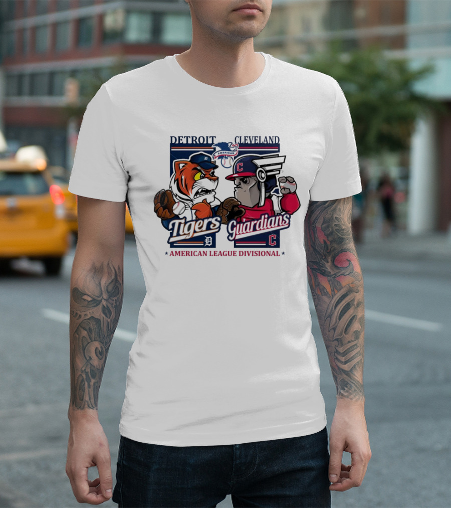 Detroit Tigers Cleveland Guardians American League Divisional 2024 Mascots Clash T-Shirt