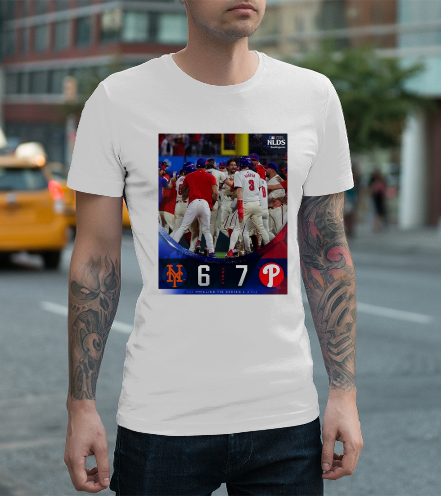 Final New York Mets 6 7 Philadelphia Phillies MLB 2024 NLDS Phillies Tie Series 1 1 T-Shirt