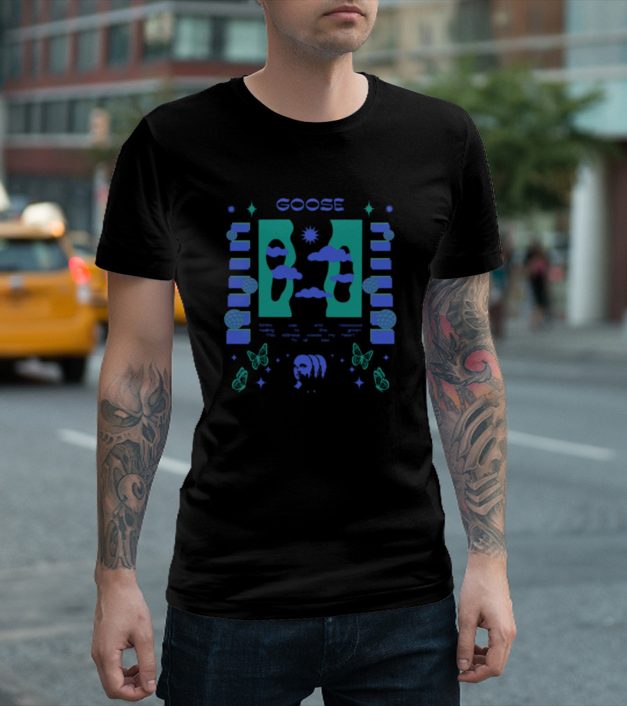 GOOSE White Reality Oak Rosewood Green Skies to Wisdom My Heart T-Shirt
