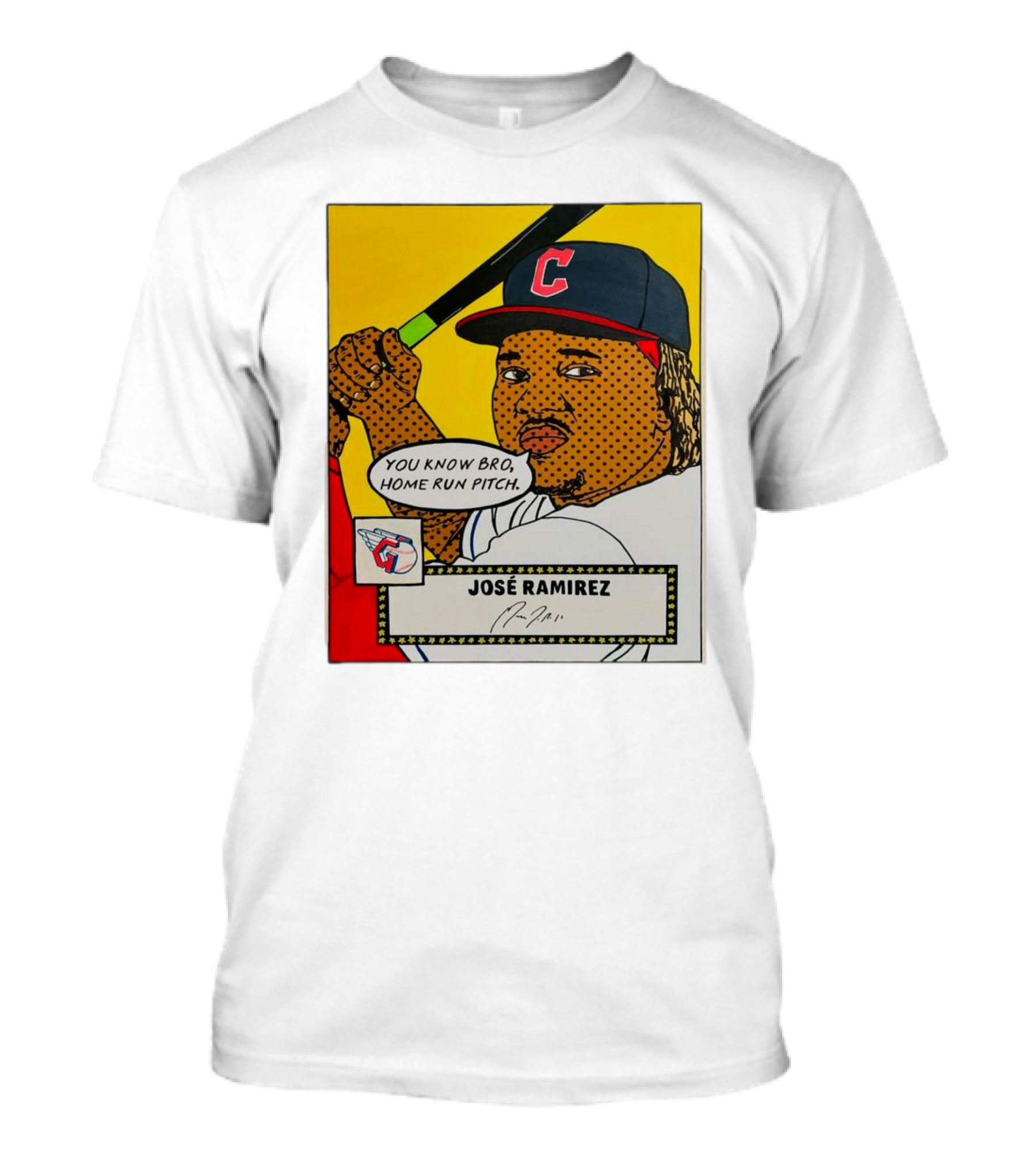José Ramirez Cleveland Guardians Pop Art You Know Bro Home Run Pitch Signature T-Shirt
