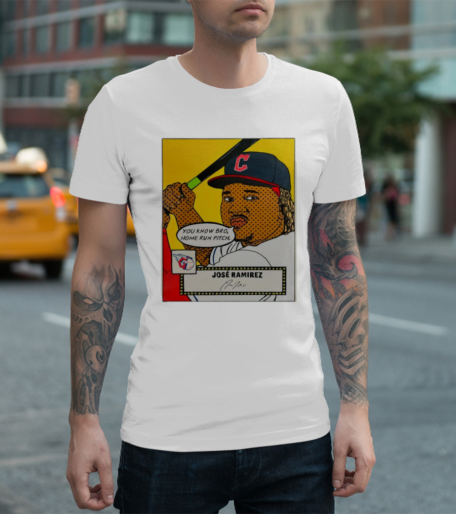 José Ramirez Cleveland Guardians Pop Art You Know Bro Home Run Pitch Signature T-Shirt