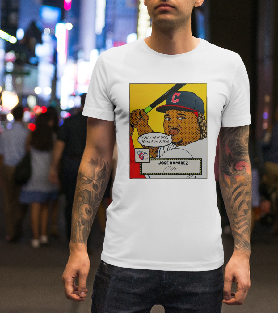 José Ramirez Cleveland Guardians Pop Art You Know Bro Home Run Pitch Signature T-Shirt