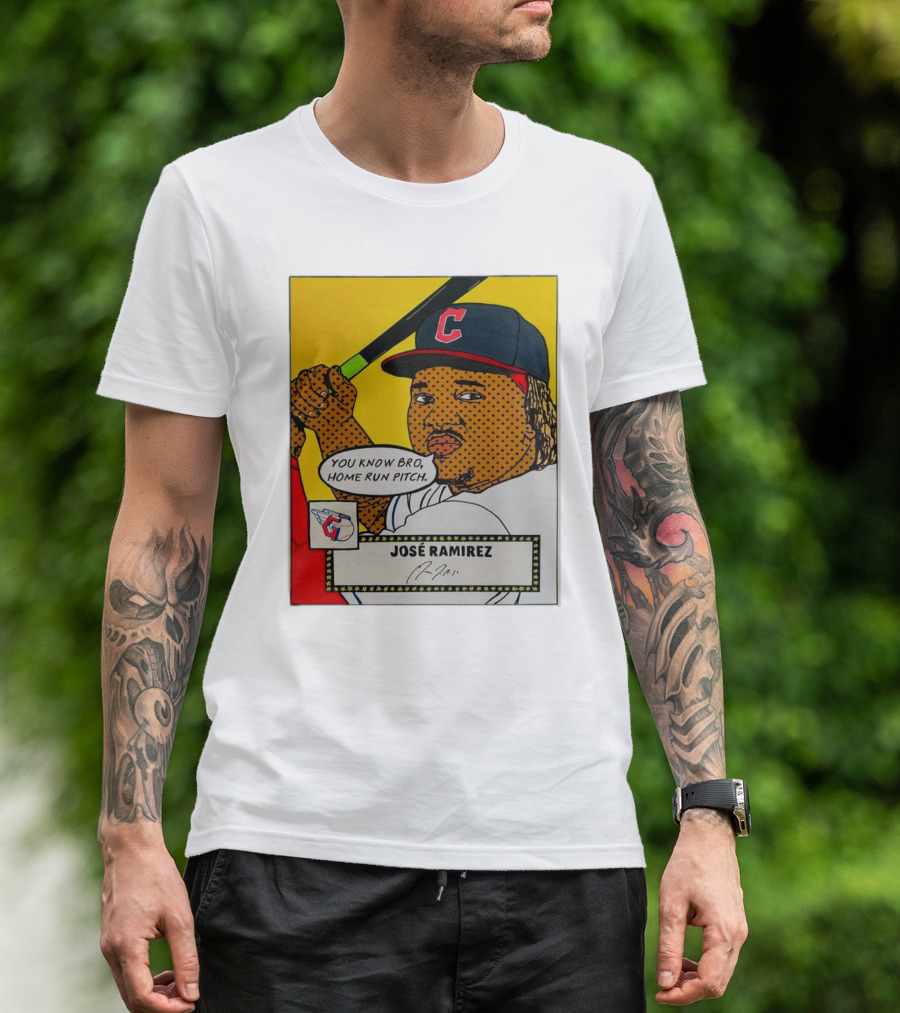 José Ramirez Cleveland Guardians Pop Art You Know Bro Home Run Pitch Signature T-Shirt