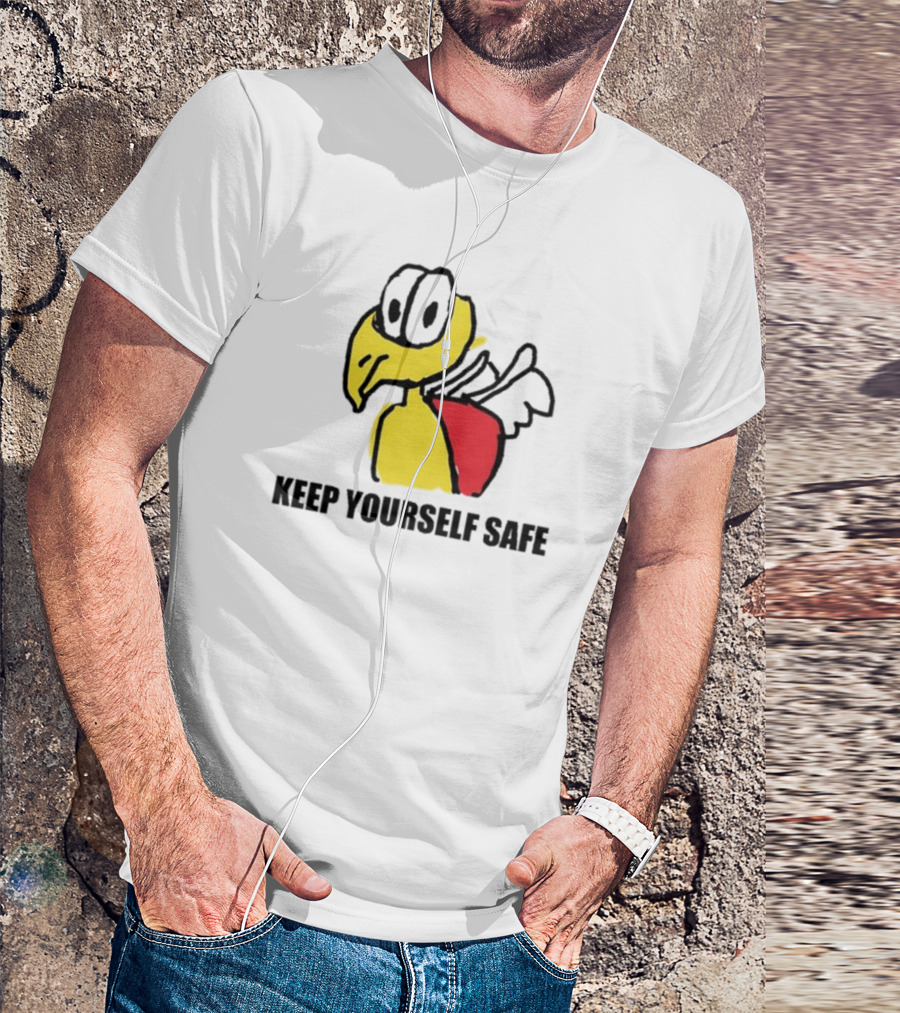 KEEP YOURSELF SAFE Yellow Bird Drawing T-Shirt