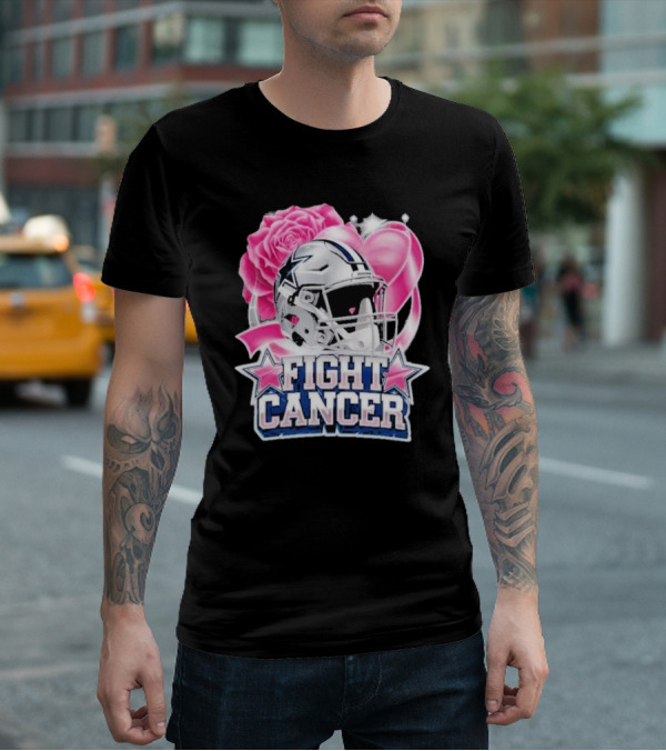 Fight Cancer Breast Cancer Dallas Cowboys Helmet Roses Pink T-Shirt