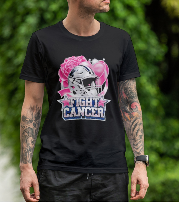 Fight Cancer Breast Cancer Dallas Cowboys Helmet Roses Pink T-Shirt