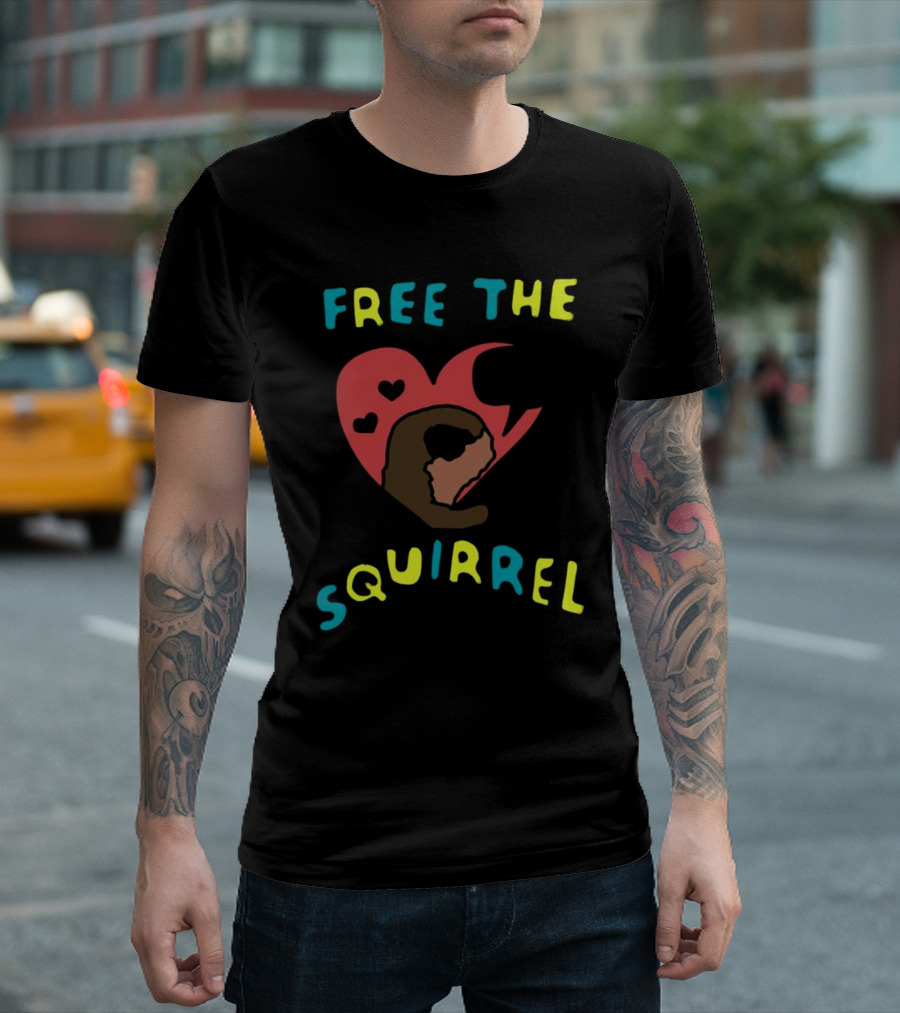 Free The Squirrel I Like Trains Heart Speech Bubble T-Shirt