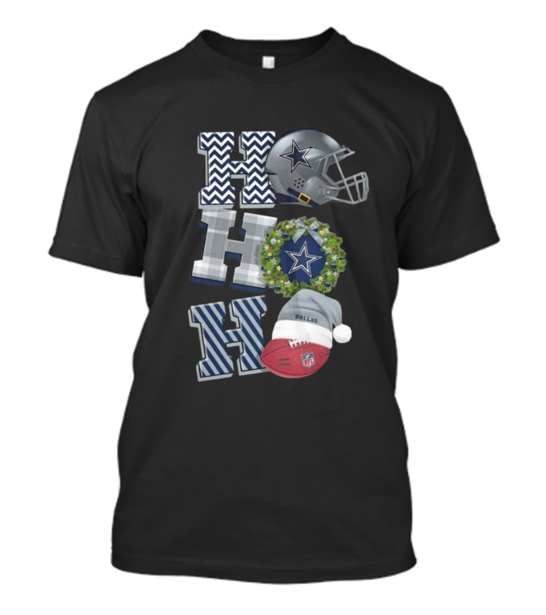 Ho Ho Ho Dallas Cowboys Christmas 2024 NFL Helmet Wreath Football Santa Hat T-Shirt