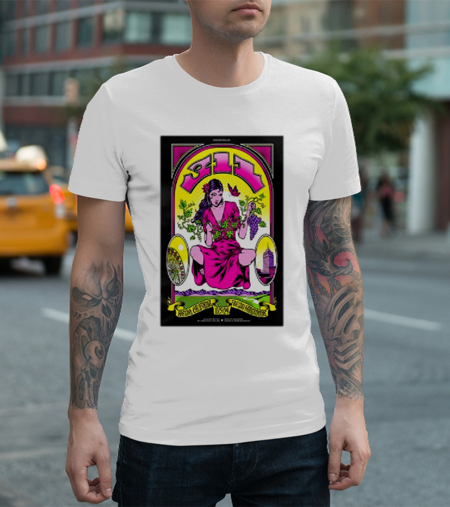 311 Fresno Fairgrounds October 9 2024 Poster With Woman Holding Grapes And California Icons T-Shirt