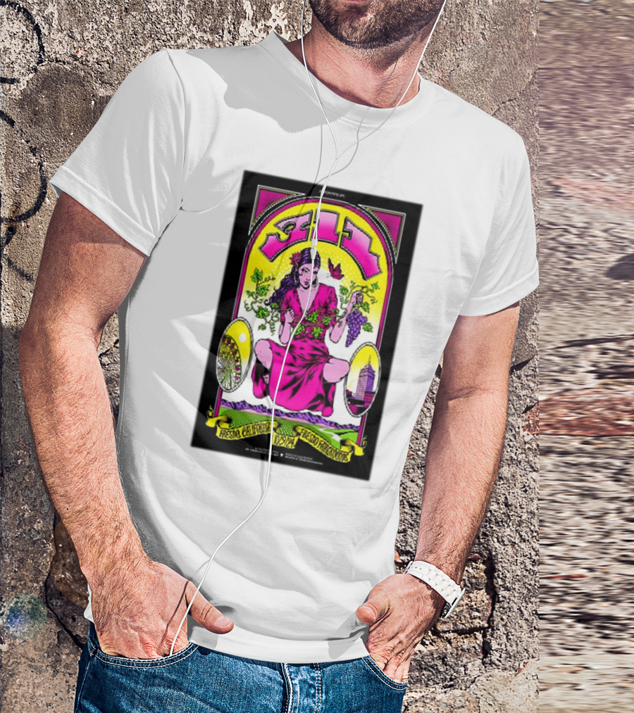 311 Fresno Fairgrounds October 9 2024 Poster With Woman Holding Grapes And California Icons T-Shirt
