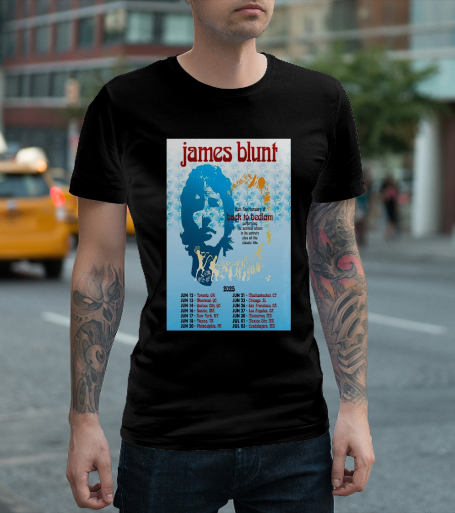 James Blunt 20th Anniversary Back To Bedlam Performing Summer 2025 Tour Dates T-Shirt