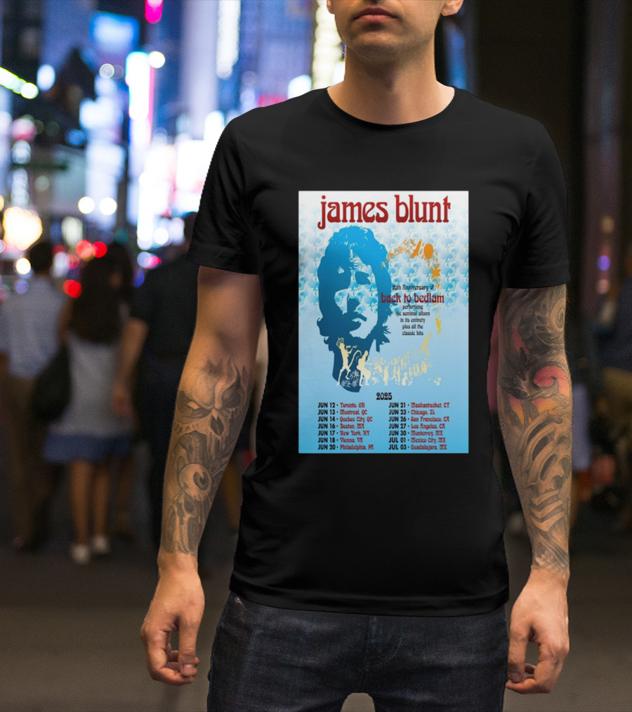 James Blunt 20th Anniversary Back To Bedlam Performing Summer 2025 Tour Dates T-Shirt