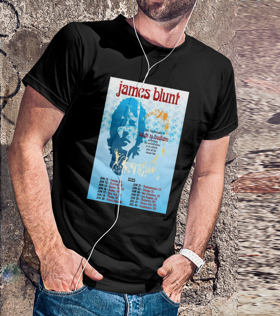 James Blunt 20th Anniversary Back To Bedlam Performing Summer 2025 Tour Dates T-Shirt