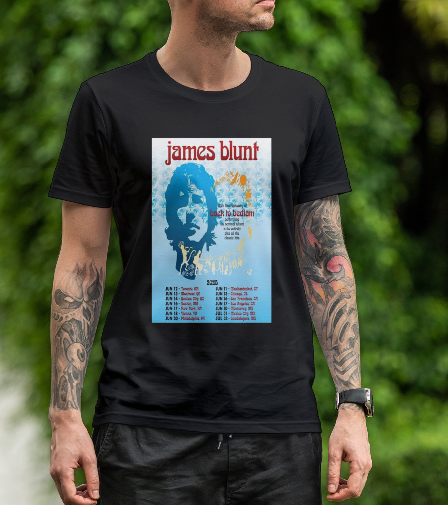 James Blunt 20th Anniversary Back To Bedlam Performing Summer 2025 Tour Dates T-Shirt