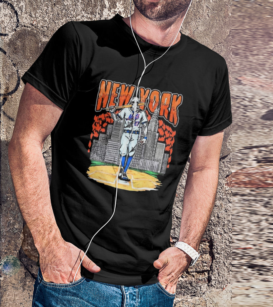 Reed Garrett New York Mets MLB Painting Skeleton Batter City Skyline T-Shirt